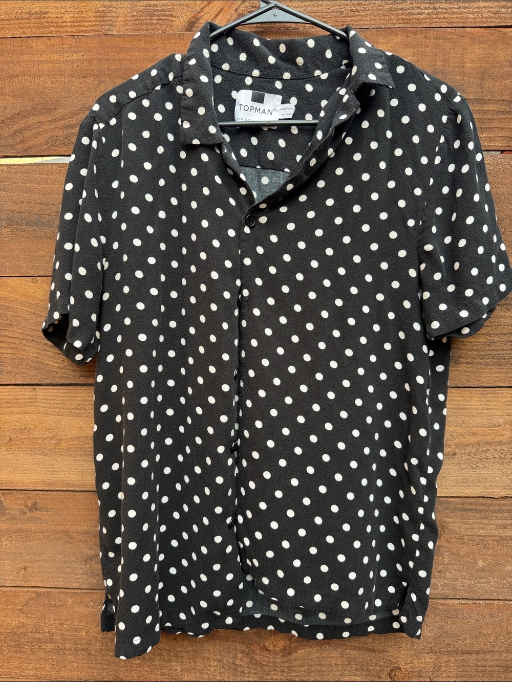 Topman Black Polo Shirt with White Polka Dots